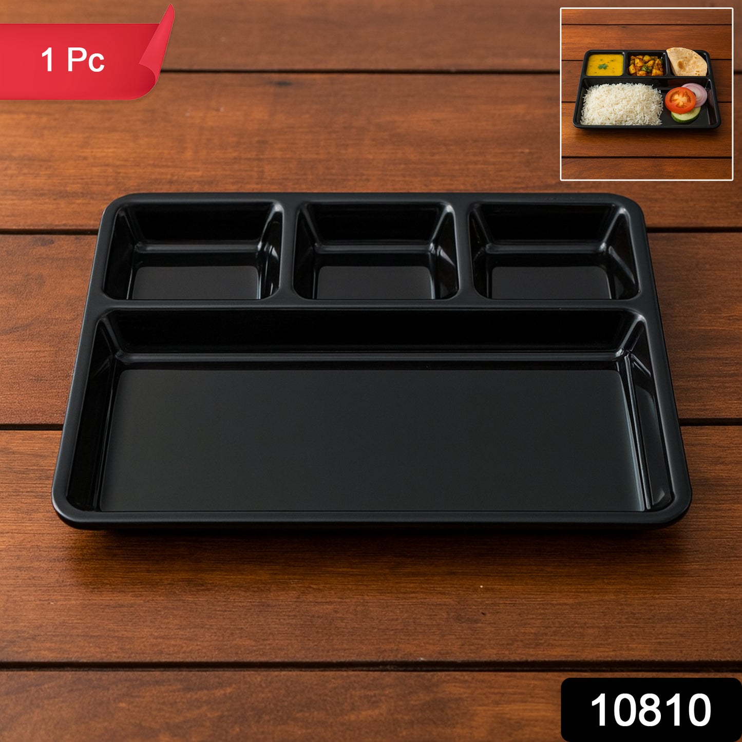 Plastic 4-compartment rectangular meal serving tray by Wukusy with sectioned design for organized dining.