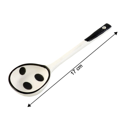 Wukusy premium 17 cm heat-resistant ceramic soup ladle with a long handle, ideal for serving hot soups and stews.