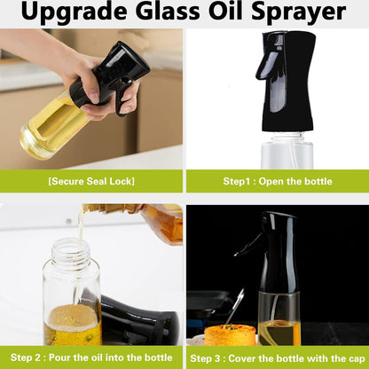 Wukusy glass premium oil spray bottle, 300ml capacity, clear container with spray nozzle for cooking and kitchen use