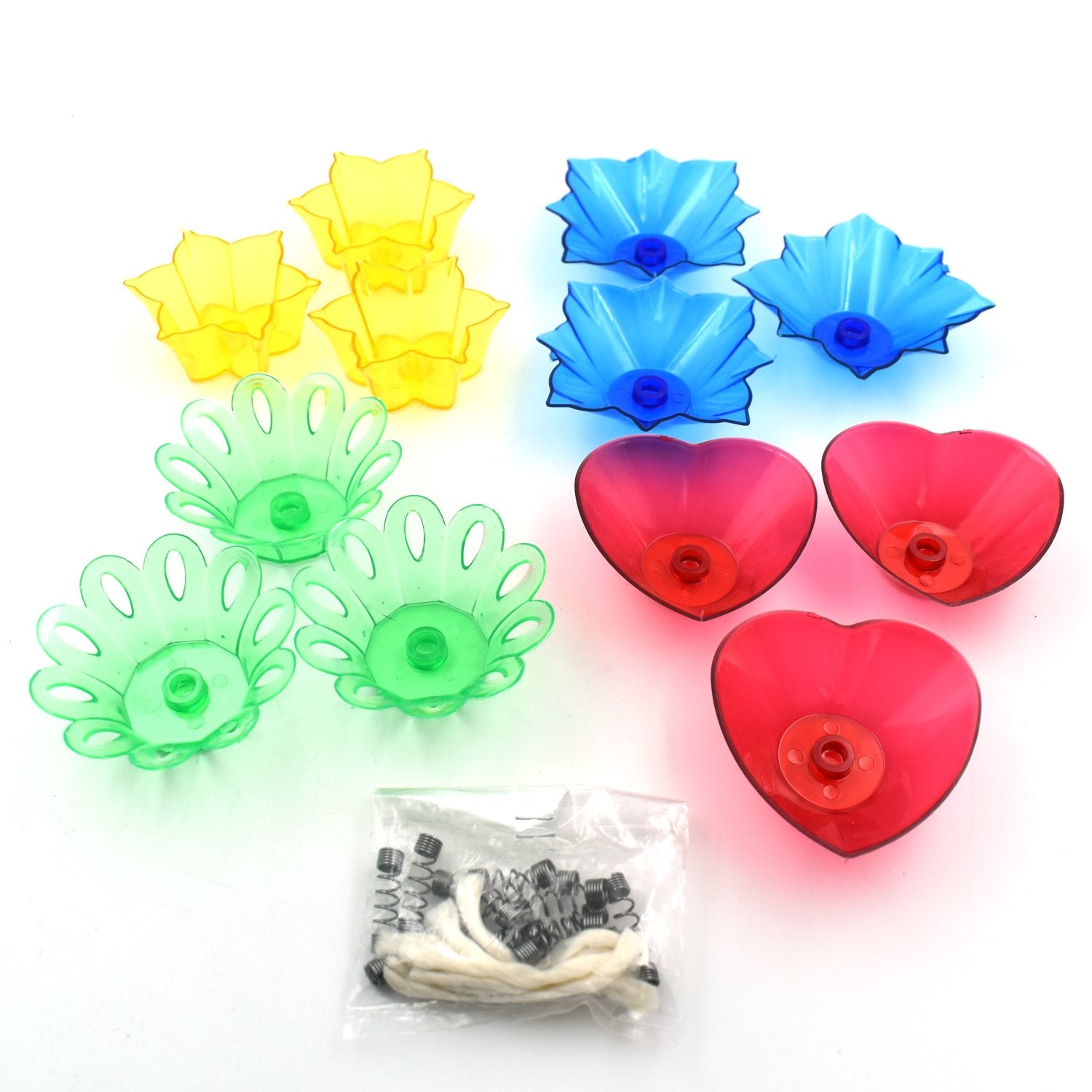 Wukusy 6004a multicolor candle cup with multiple shapes, featuring vibrant, multicolored glass design and unique geometric forms.