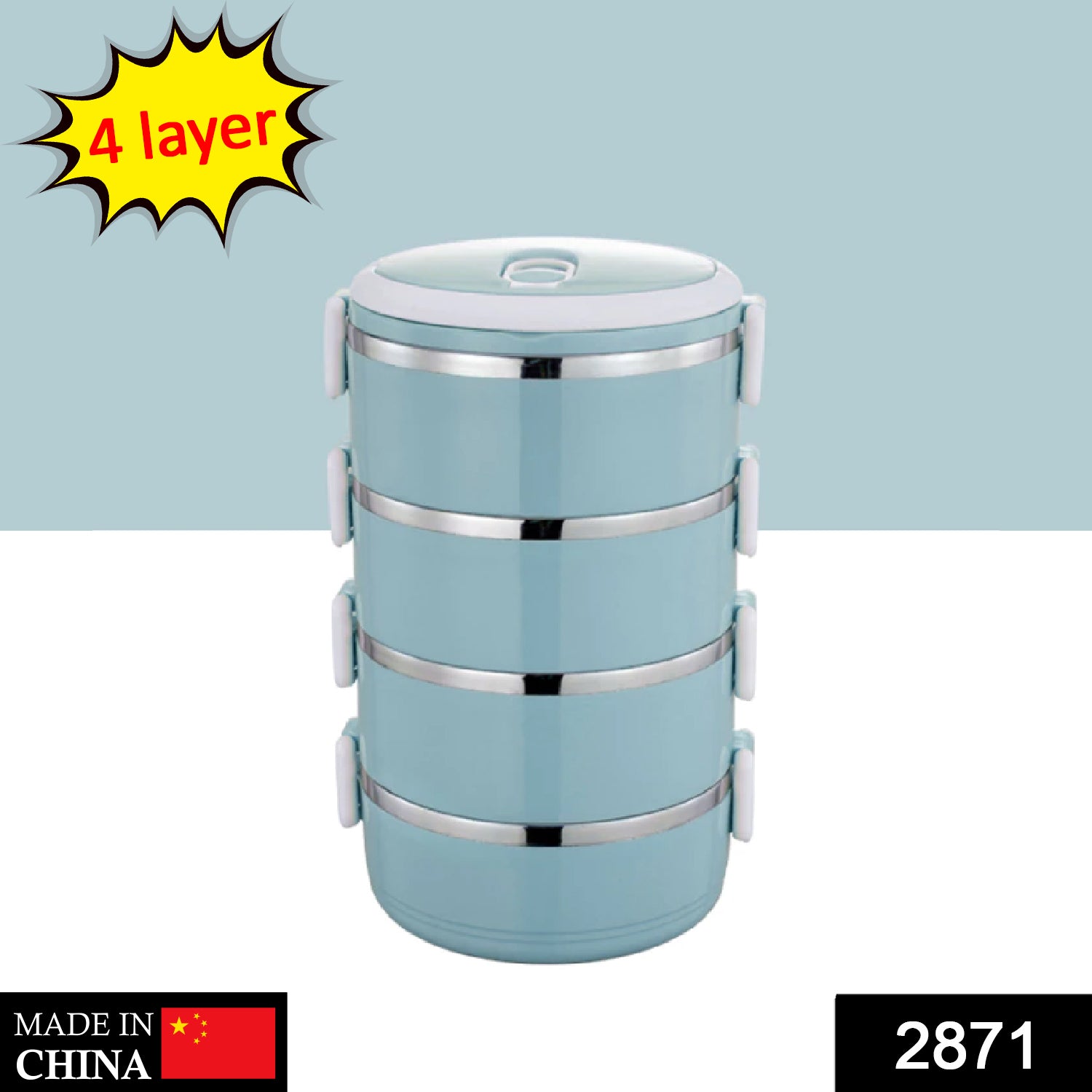 Wukusy 2871 multi-layer stainless steel hot lunch box with four compartments for home and kitchen use.
