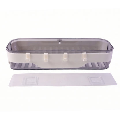 Wukusy stylish bathroom wall shelf with hooks, multi-purpose storage organizer mounted on tiled wall for bathroom essentials
