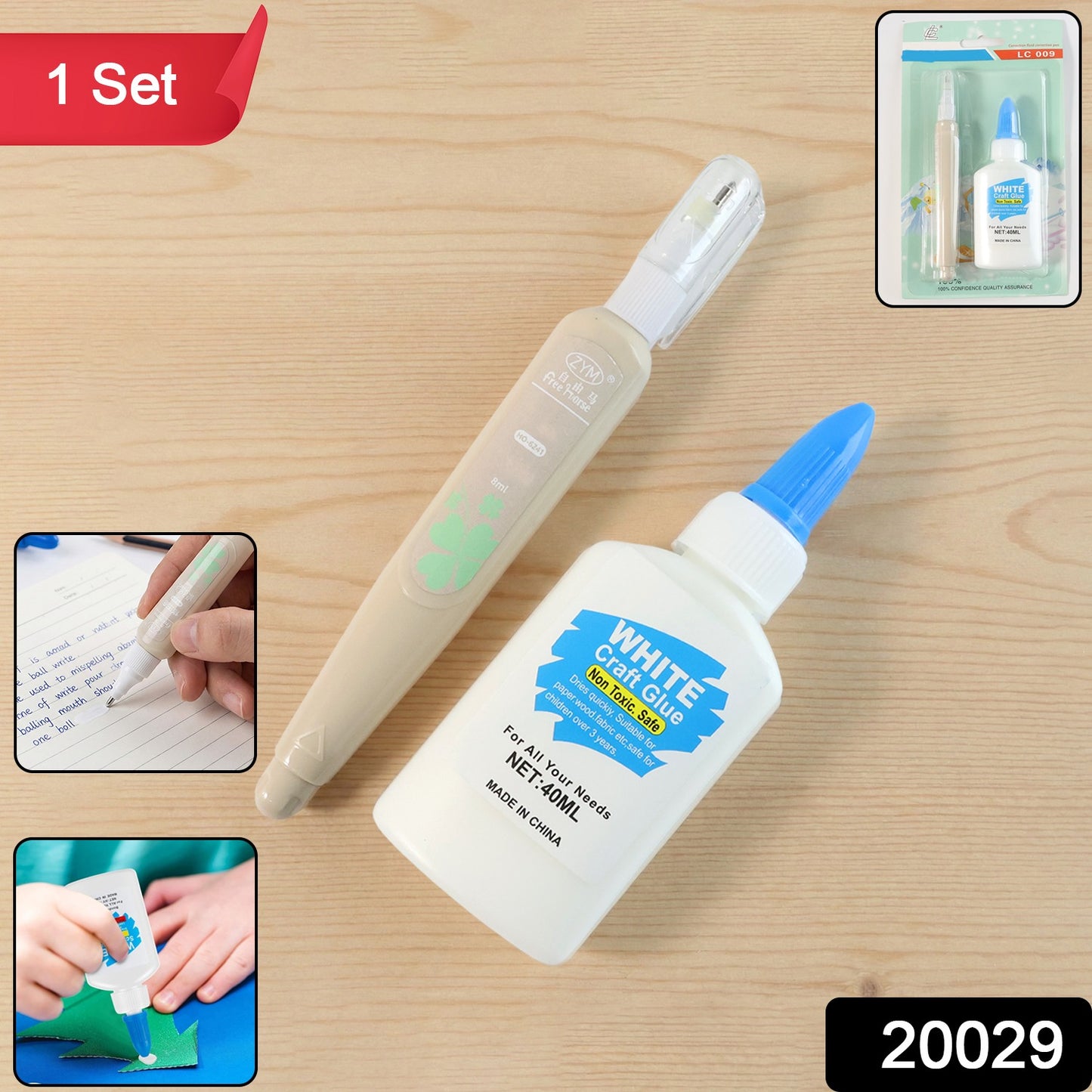 Wukusy multipurpose craft glue and correction pen combo set with clear applicator tips on a white background