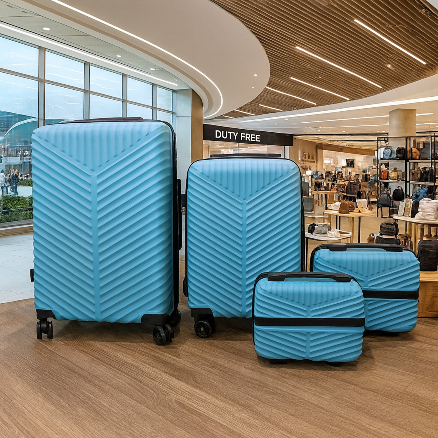 Wukusy 4-in-1 luggage set with durable hard shell suitcases in various sizes, featuring sleek design and sturdy wheels.