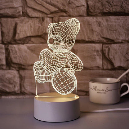 Wukusy 3D Teddy Bear LED night lamp with heart design, soft glow, and cute plush appearance, perfect for children's bedroom decor.