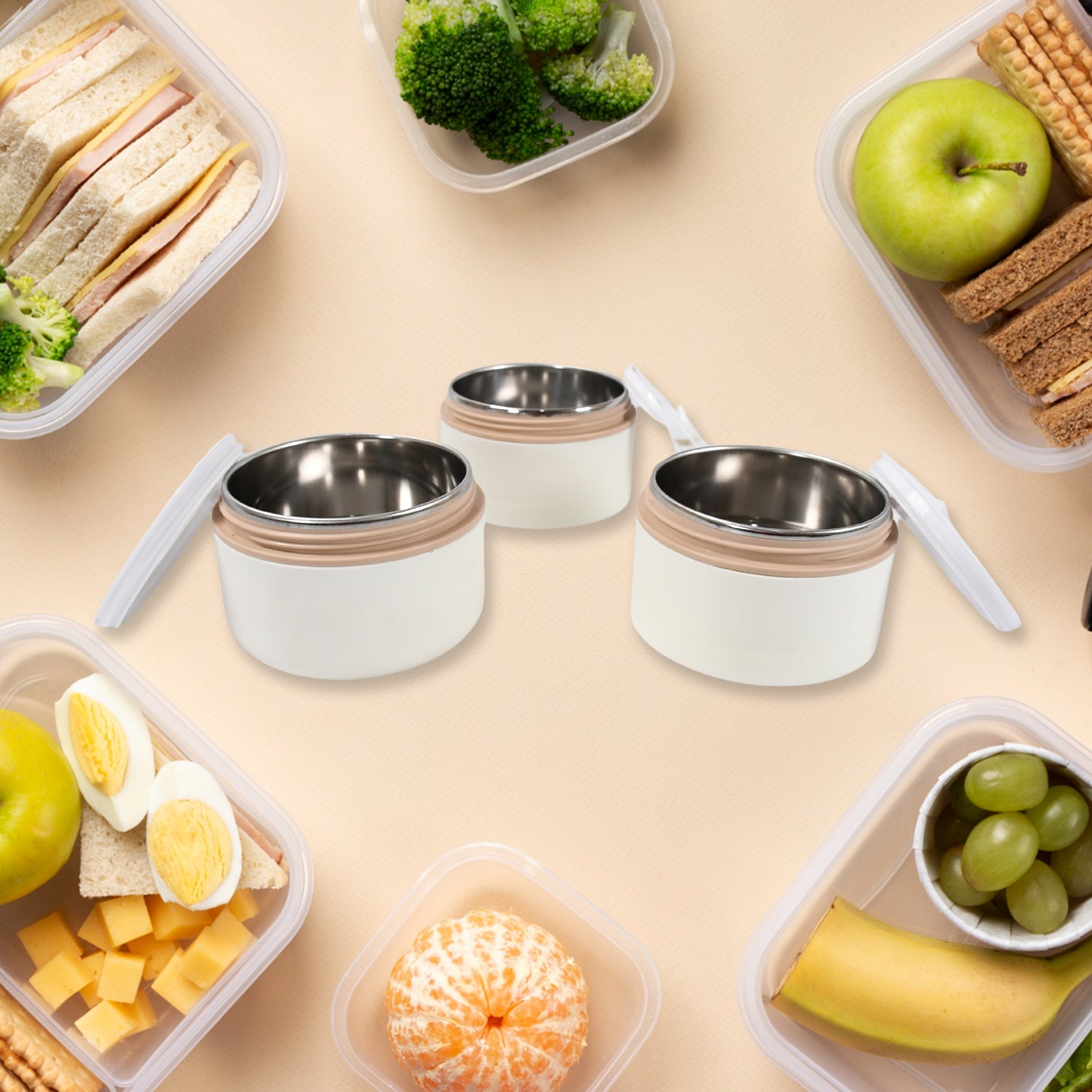 Wukusy Ganesh Smart Stack stainless steel lunch box with 2 or 3 layers, airtight and leak-proof for office, school, or picnic use.