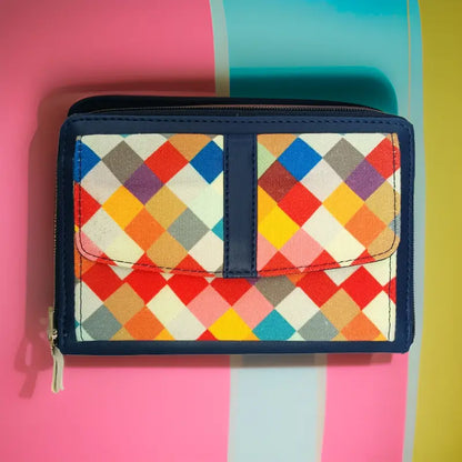 Ekom stylish blue vegan leather crossbody wallet for women and girls, featuring compact design and adjustable strap.