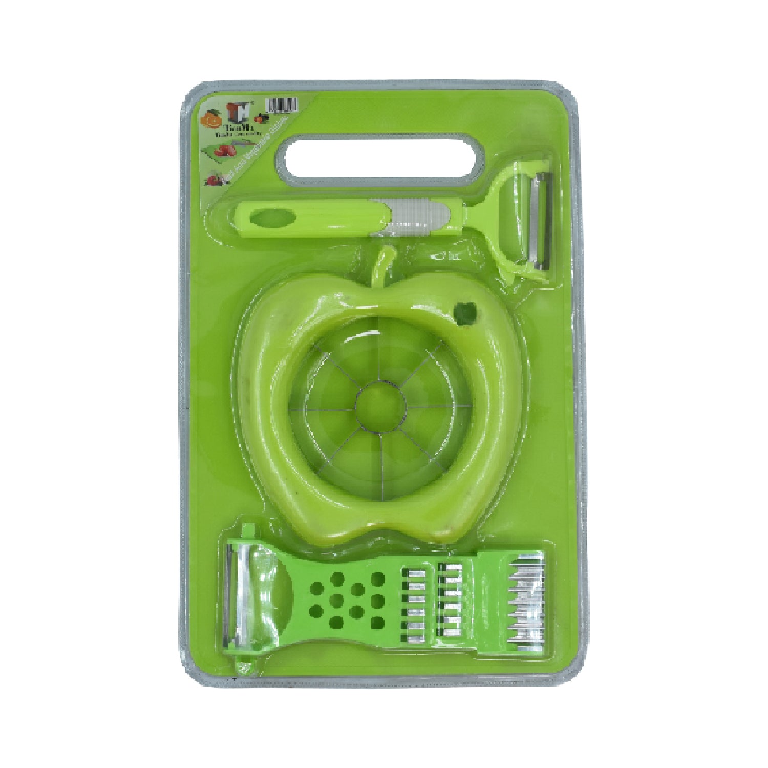 Wukusy plastic chopping board with knife, scissors, and wine stainless steel kitchen tools for versatile vegetable cutting and prep.