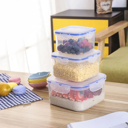 Wukusy 3-piece kitchen storage container set with food grade plastic and air seal lock lids for spices, dry fruits, and groceries.
