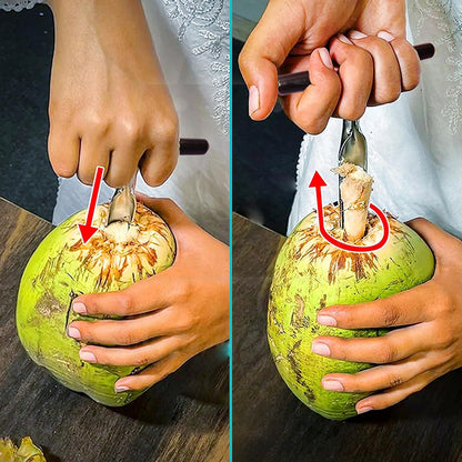 Wukusy stainless steel coconut breaker tool with T-handle for cracking coconuts, ideal for home and kitchen use.