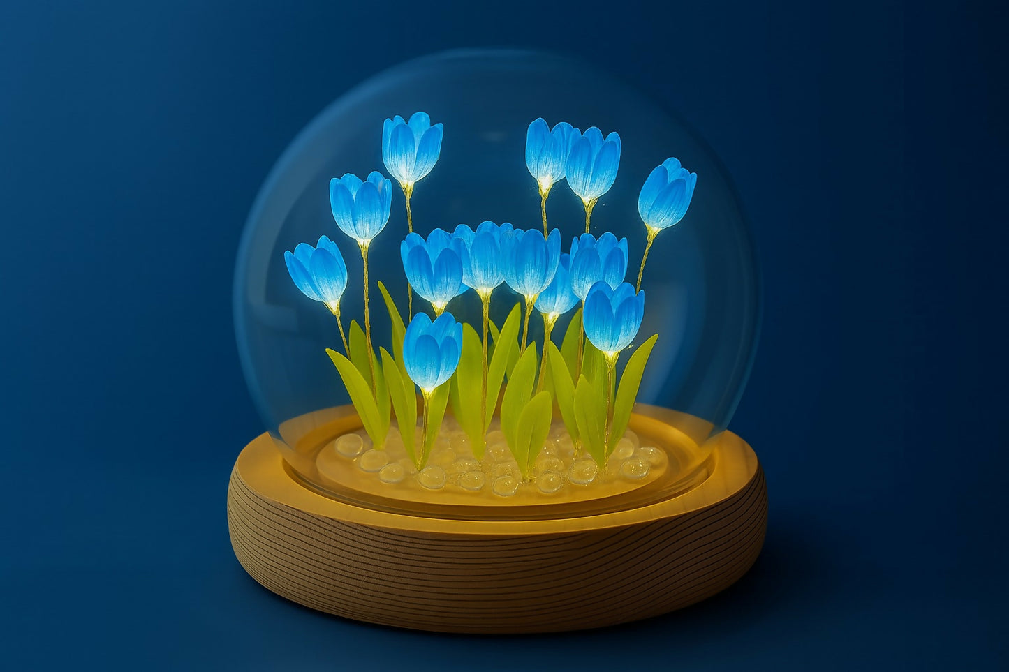 Wukusy DIY flower dome LED night lamp kit with decorative table light and clear dome showcasing floral design and LED lighting.