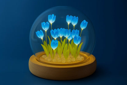 Wukusy DIY flower dome LED night lamp kit with decorative table light and clear dome showcasing floral design and LED lighting.