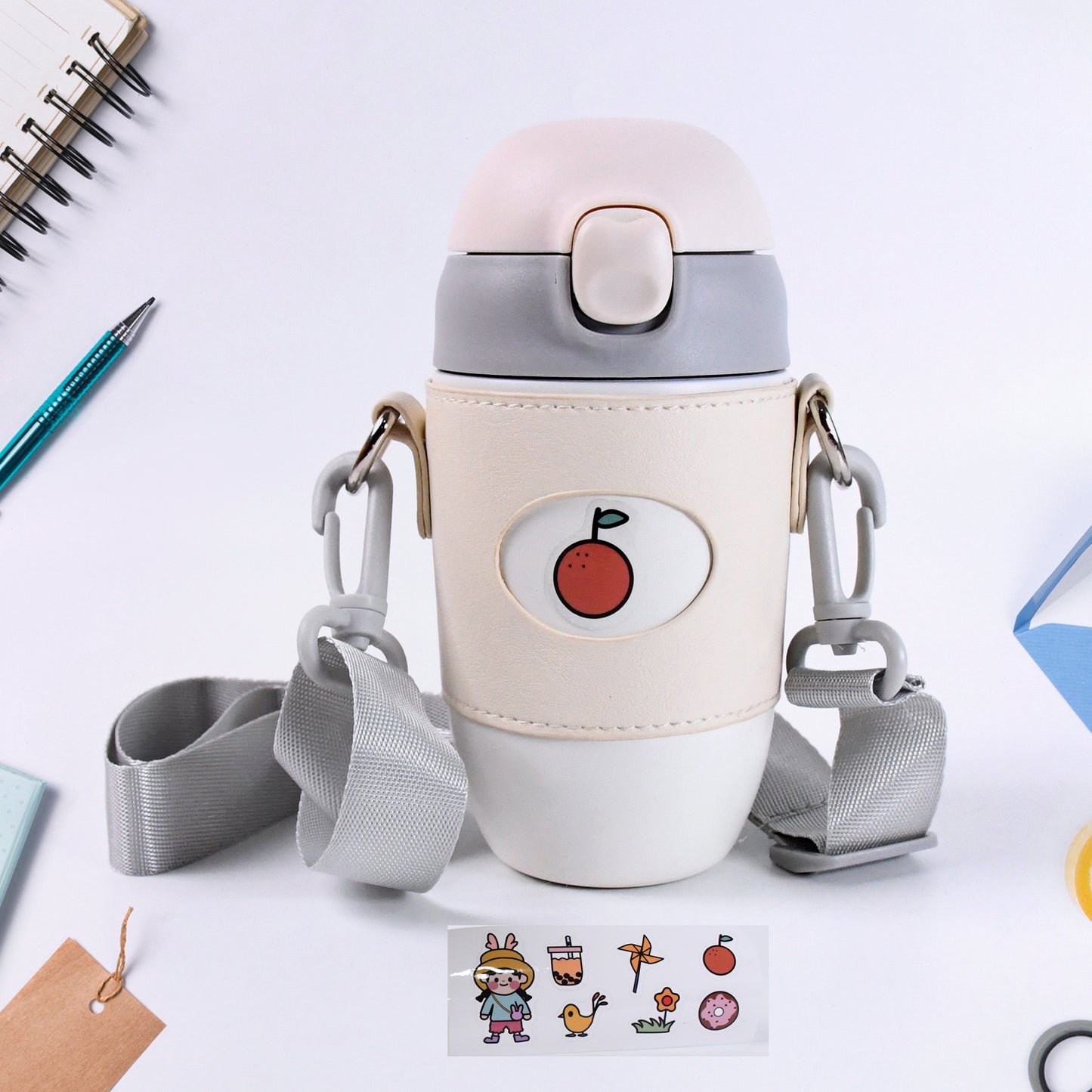 Wukusy stainless steel coffee tea bottle, 350ml insulated water bottle with a sleek silver design and screw-top lid.