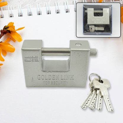 Wukusy 9323 stainless steel rectangular padlock with 5 keys, waterproof, rust-resistant, ideal for outdoor gates and door security.
