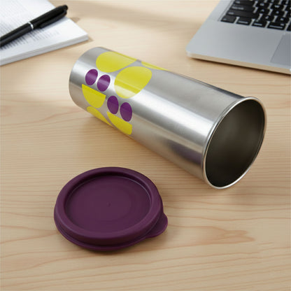 Wukusy Supermom 600ml stainless steel travel tumbler with printed design, showing a sleek, insulated travel mug with a lid.