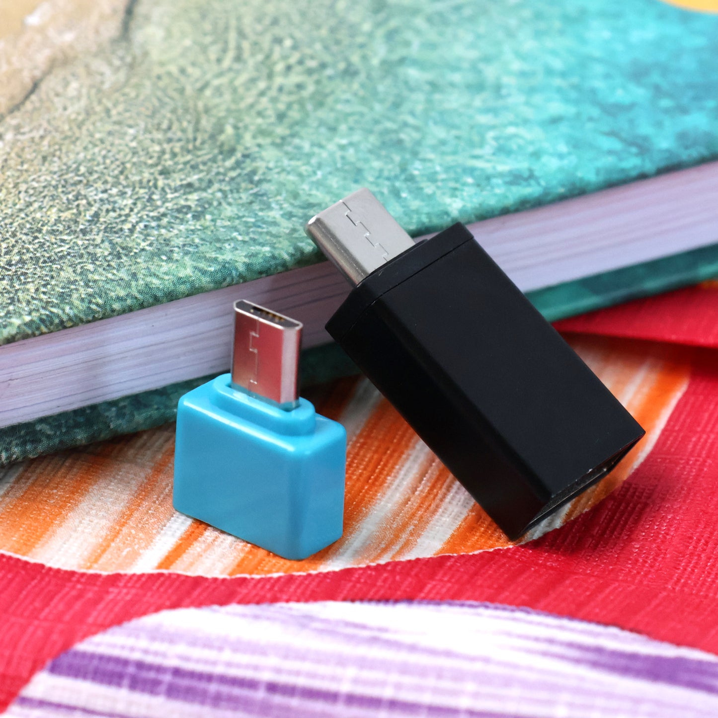 Wukusy USB Micro Type-C to USB-A OTG adapter set with two compact mobile accessories for connecting devices.