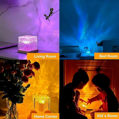 Wukusy Crystal Cube LED night lamp with remote, RGB color-changing light, glowing crystal cube for ambient lighting and decor.