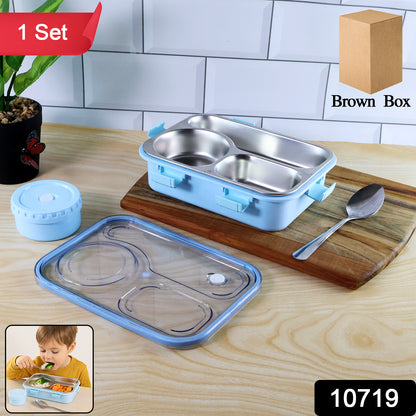 Wukusy stainless steel compartment lunch box set with multiple sections for meal storage, ideal for home and kitchen use.