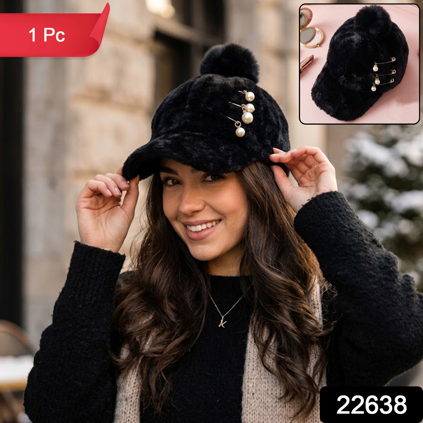 Wukusy elegant winter fur cap for women, featuring soft fur material and stylish design, perfect for cold weather wear.