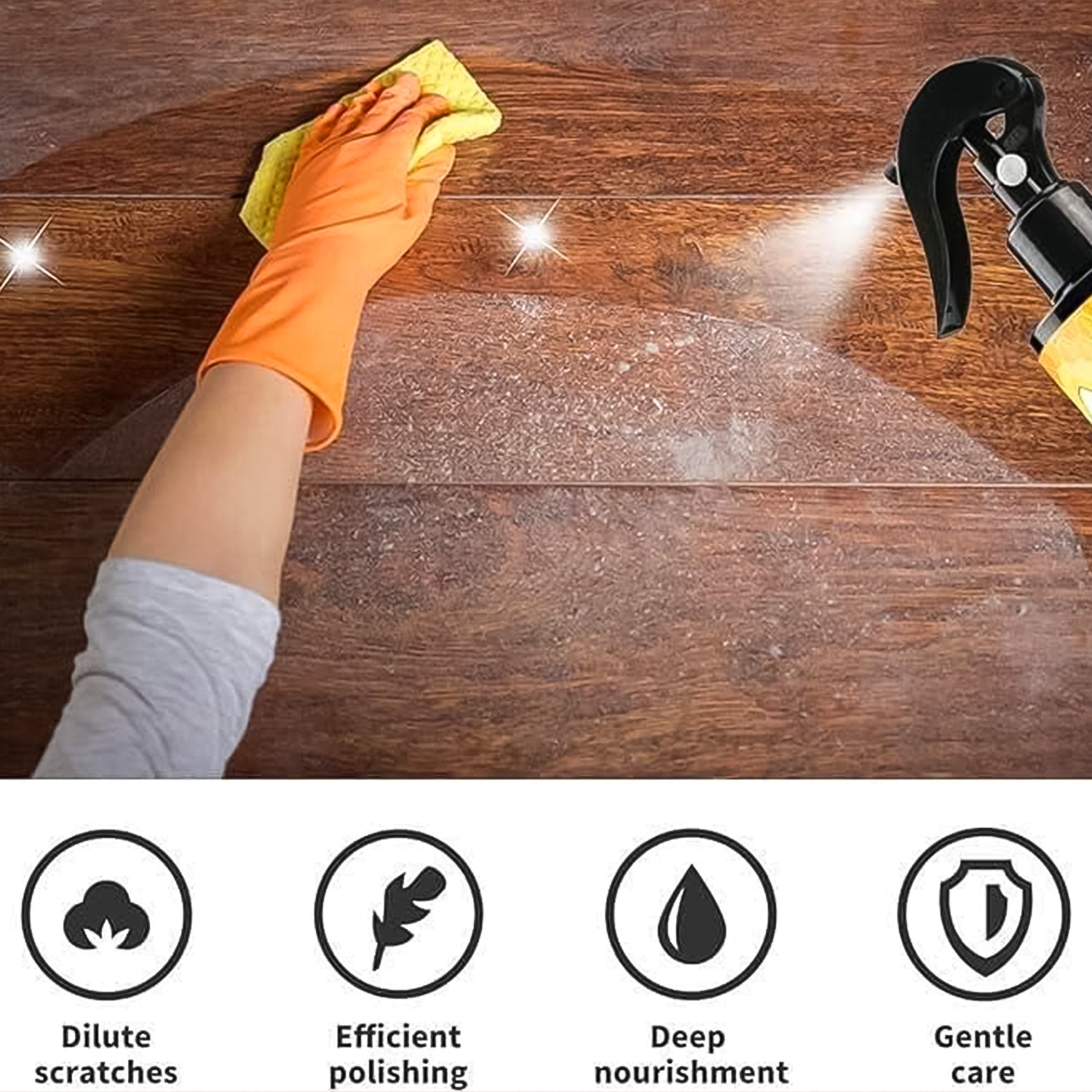 Wukusy beeswax essential oil wood polish spray set, 120ml bottles, with natural beeswax and essential oil ingredients for wood care.