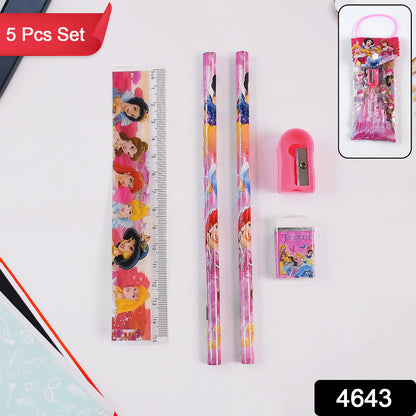 Wukusy 4643 Mix Design Cartoon Wooden Pencil Set with five colorful pencils, ideal for kids' school stationery and educational use