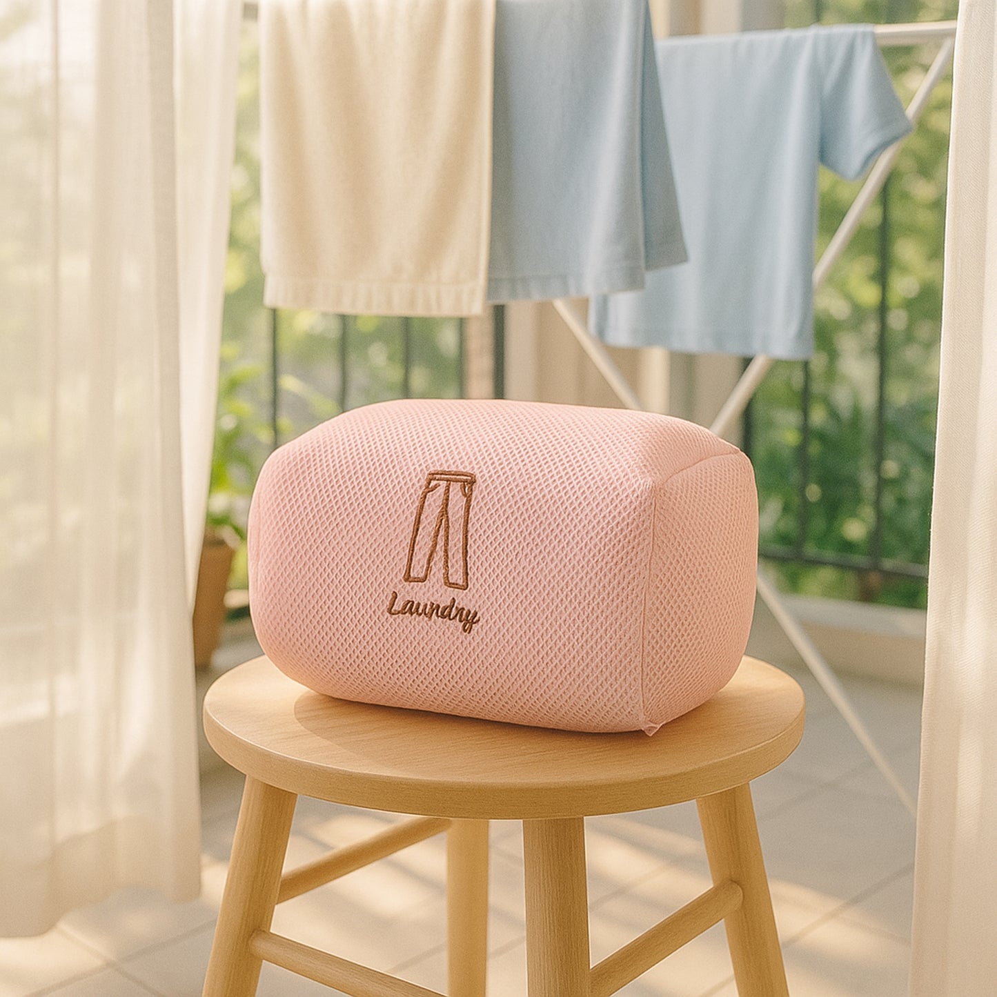 Wukusy thick 3D mesh laundry wash bag for delicate clothes, durable home improvement accessory, single piece.