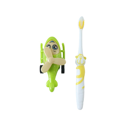 Wukusy 2-in-1 kids toothbrush set with fun helicopter toy, featuring colorful handles and playful design for children.