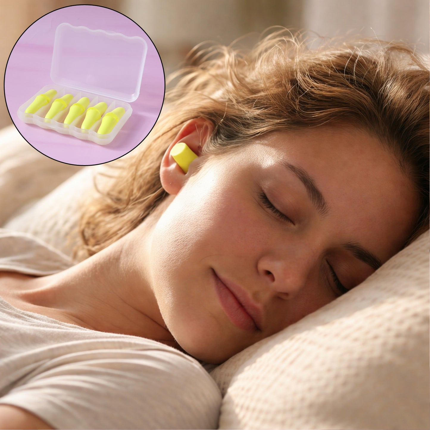 Wukusy soft reusable foam ear plugs with storage case, five pairs, designed for noise reduction and comfortable wear.