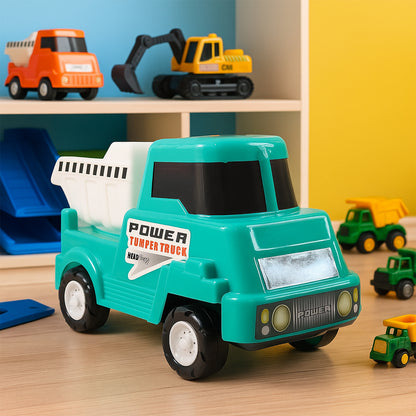 Wukusy Funwoods Kids Power Dumper Truck Toy with bright yellow and black design, durable plastic construction, and realistic truck features.