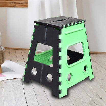 Wukusy 18-inch brown folding stool for adults and kids, ideal for kitchen stepping and home improvement tasks.