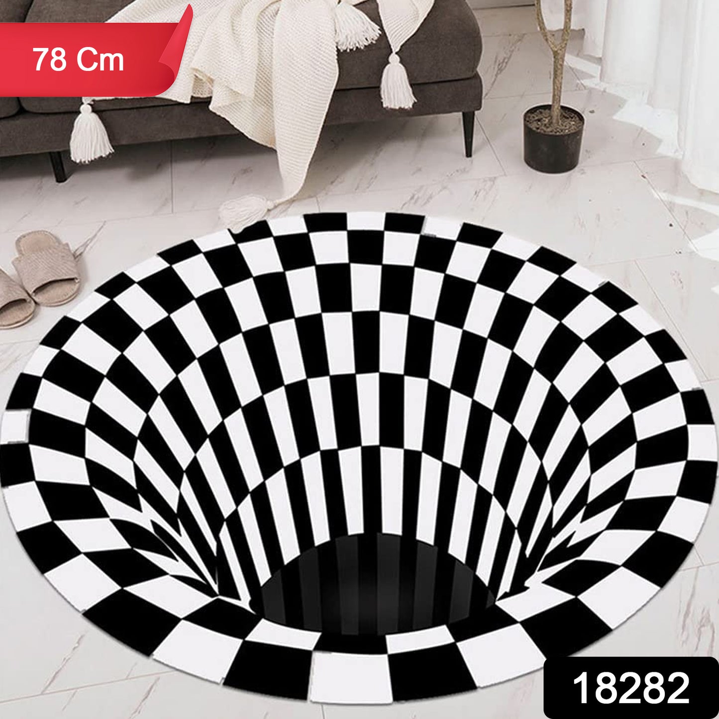 Wukusy 3D space round carpet floor mat, non-woven doormat, 78 cm diameter, ideal for home improvement and entryways.