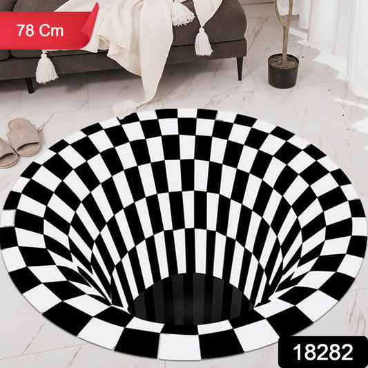 Wukusy 3D space round carpet floor mat, non-woven doormat, 78 cm diameter, ideal for home improvement and entryways.