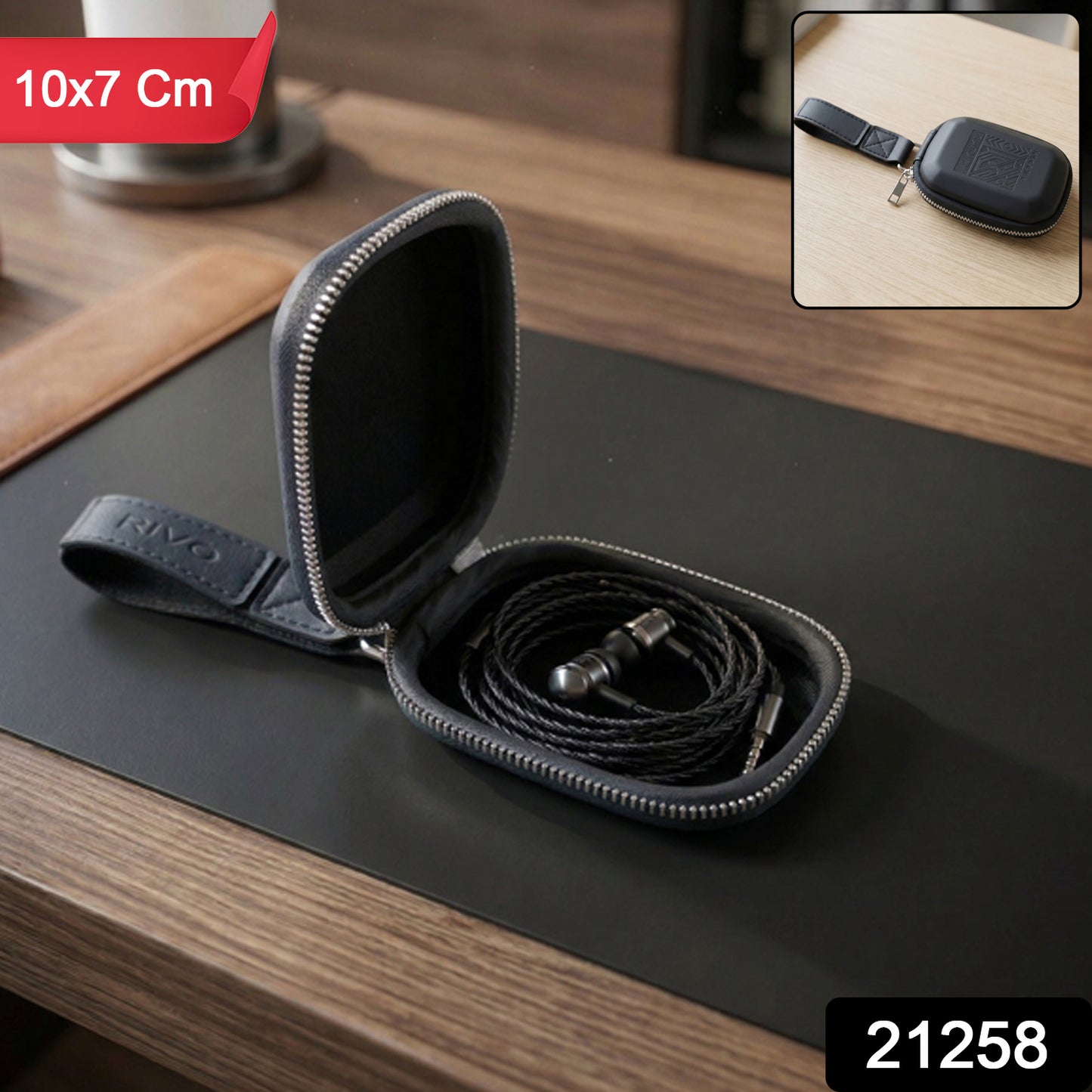 Wukusy premium hard shell earphone carrying case with zipper closure, compact protective pouch for earphones and accessories.