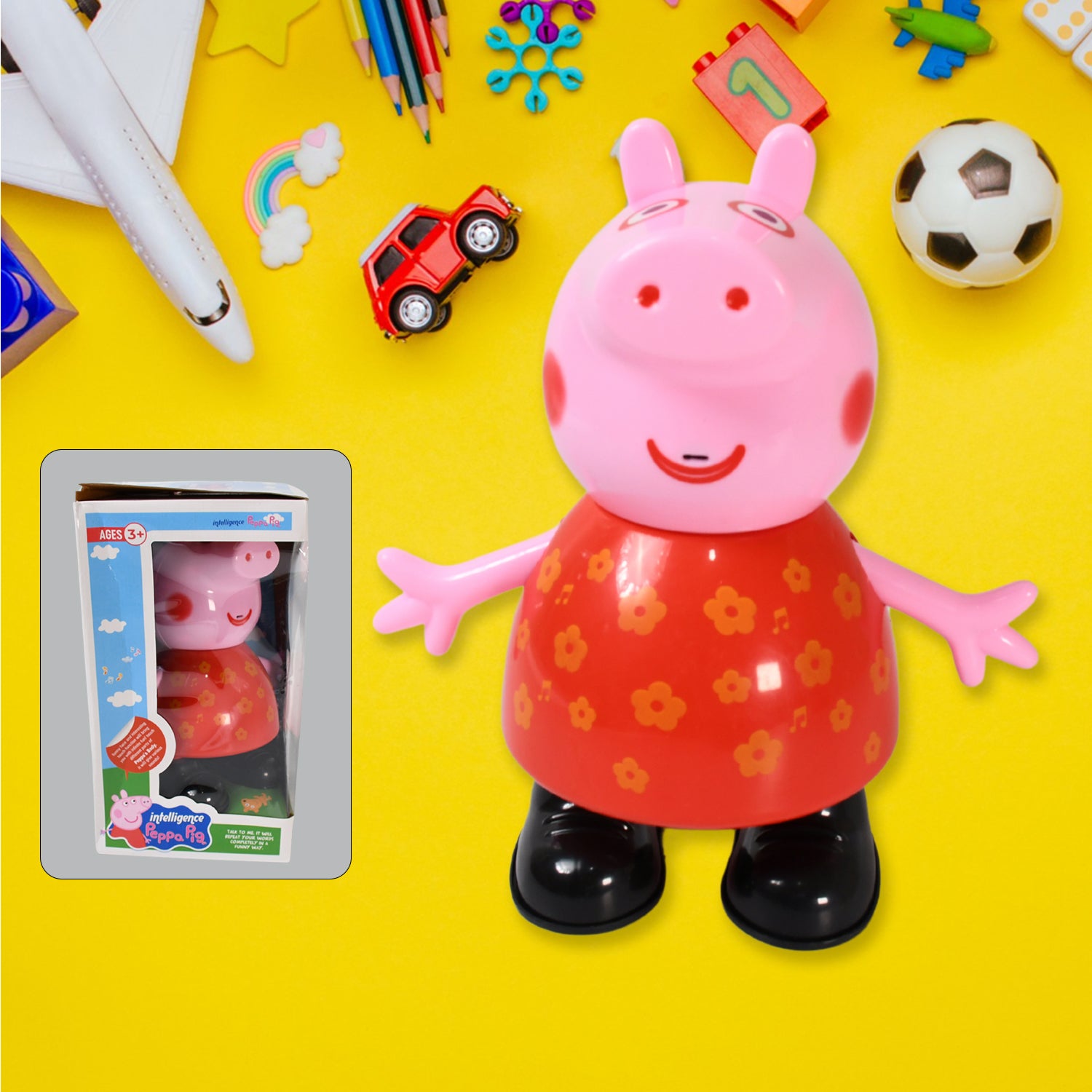 Wukusy pig children’s play toy with movable hands and legs, soft rubber material, perfect for pretend play and fun for kids.