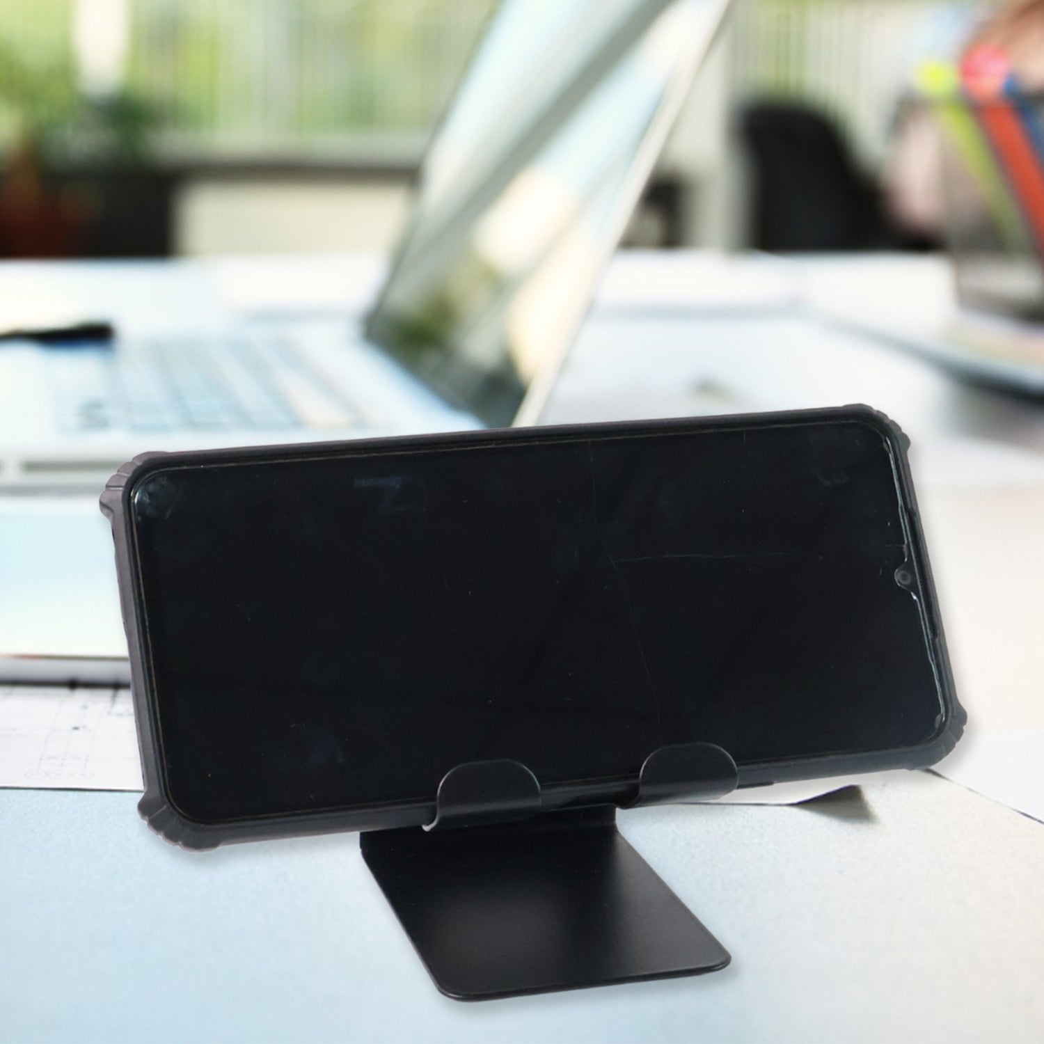 Wukusy metal universal mobile and tablet stand holder displaying a device in a sleek, adjustable design for hands-free viewing.