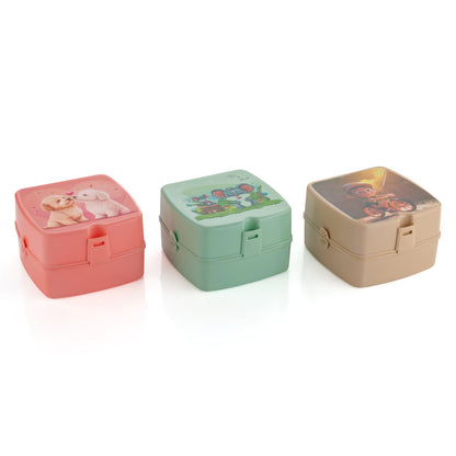 Wukusy double-layer square lunch box with four compartments, push lock, and spoon, made of plastic for travel, school, or office use