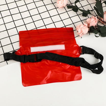 Waterproof Wukusy travel waist pouch bag with adjustable strap, designed for secure storage of essentials during outdoor activities.