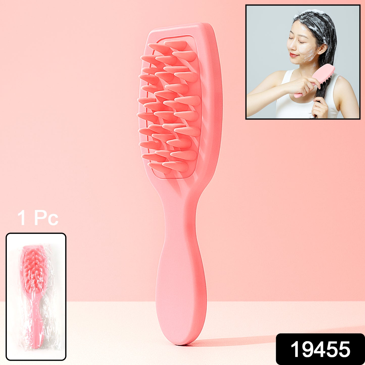 Wukusy multipurpose silicone scalp massager and shampoo brush showing textured silicone bristles for scalp cleansing and massage.