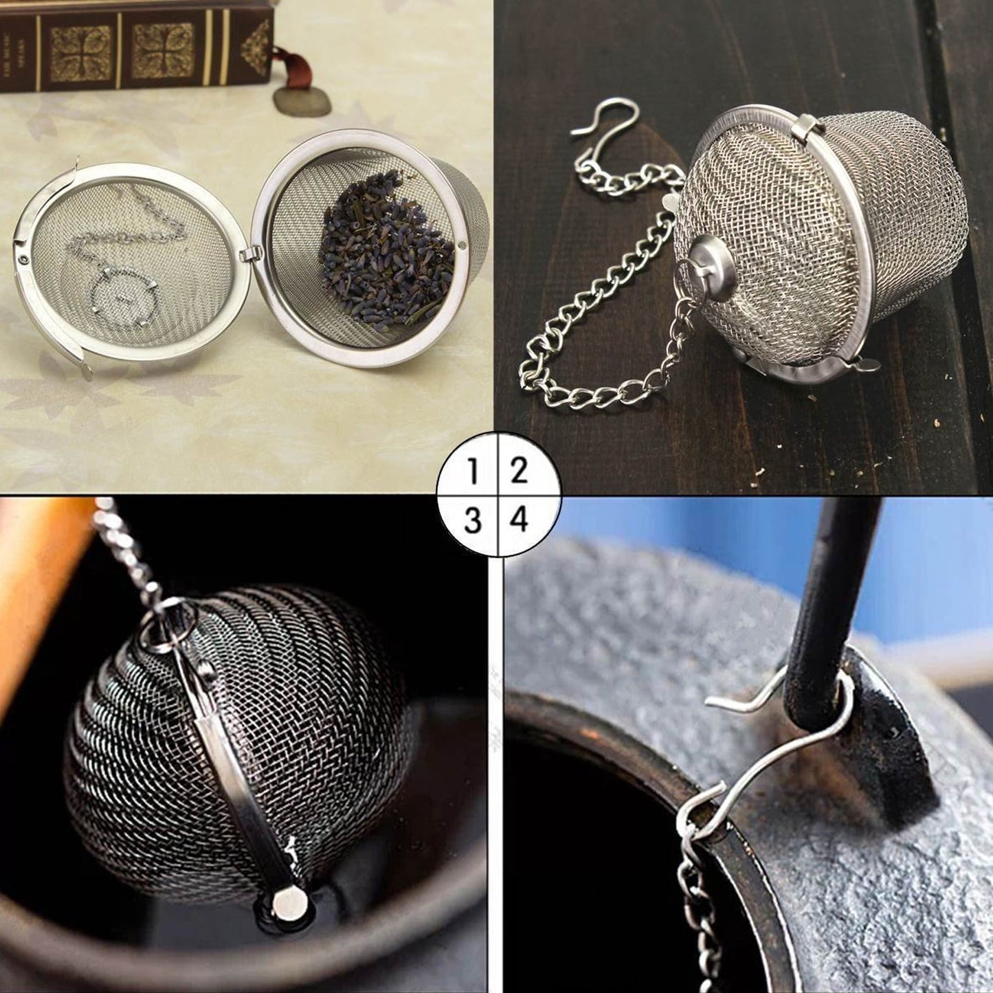 Wukusy 2744 Ss Easy Tea Filter for filtering tea in kitchen, ideal for household and official tea preparation.