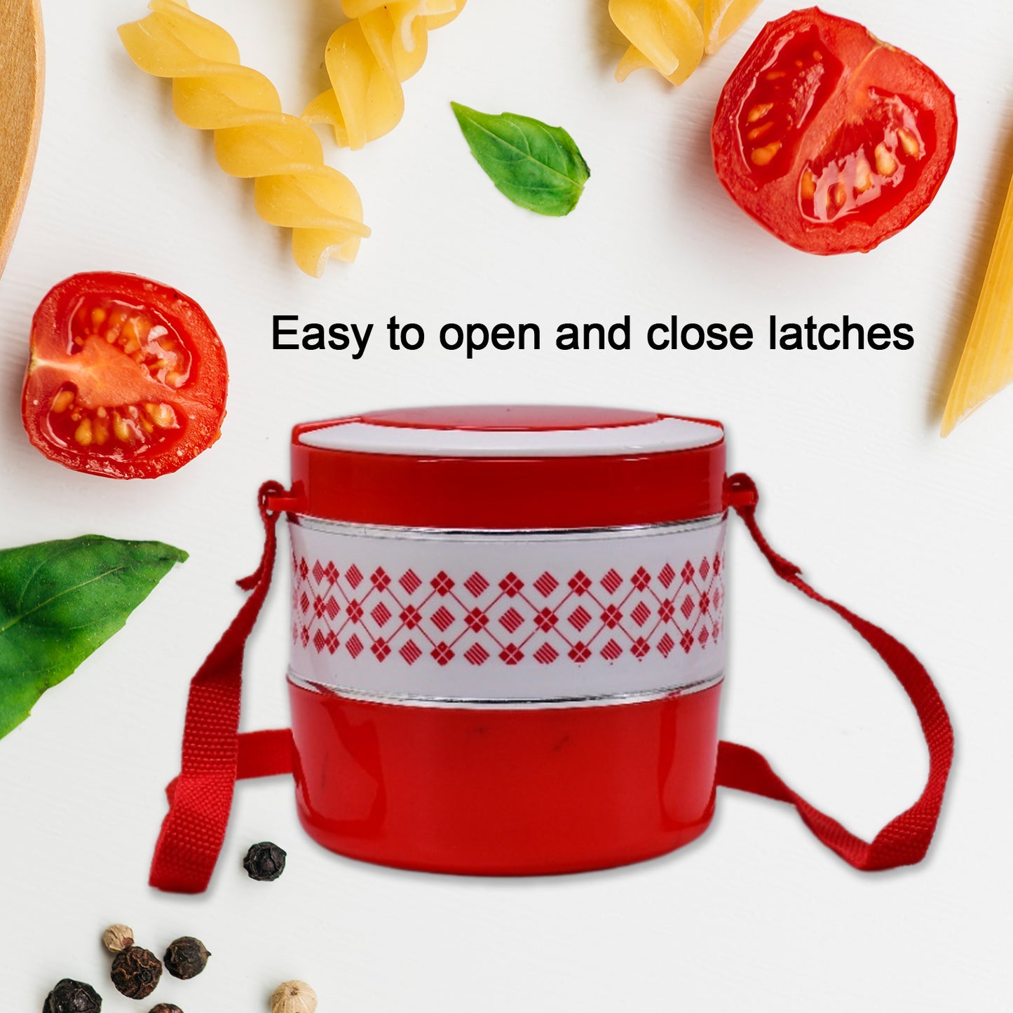 Blue Wukusy 2-layer insulated tiffin lunch box with three containers, adjustable and ideal for keeping food fresh.