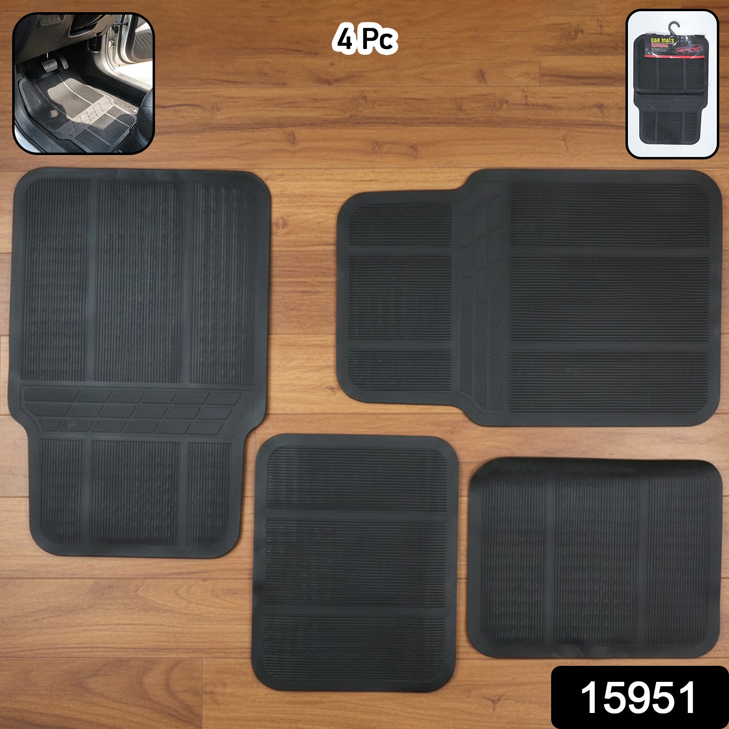 Wukusy universal car floor mat set with four black rubber mats for front and rear vehicle flooring protection