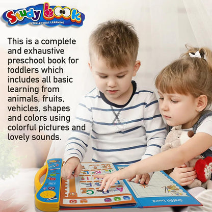 Wukusy Interactive Intelligence Learning Book with Sound Phonics, open pages showing colorful educational activities for children