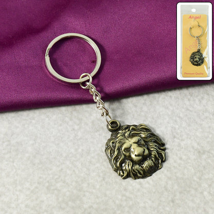 Wukusy premium lion head metal keychain featuring detailed lion face design on a sturdy metal keyring.