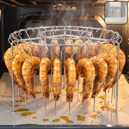 Stainless steel Wukusy air fryer skewer stand with kebab rack holder for BBQ, perfect for grilling skewers.