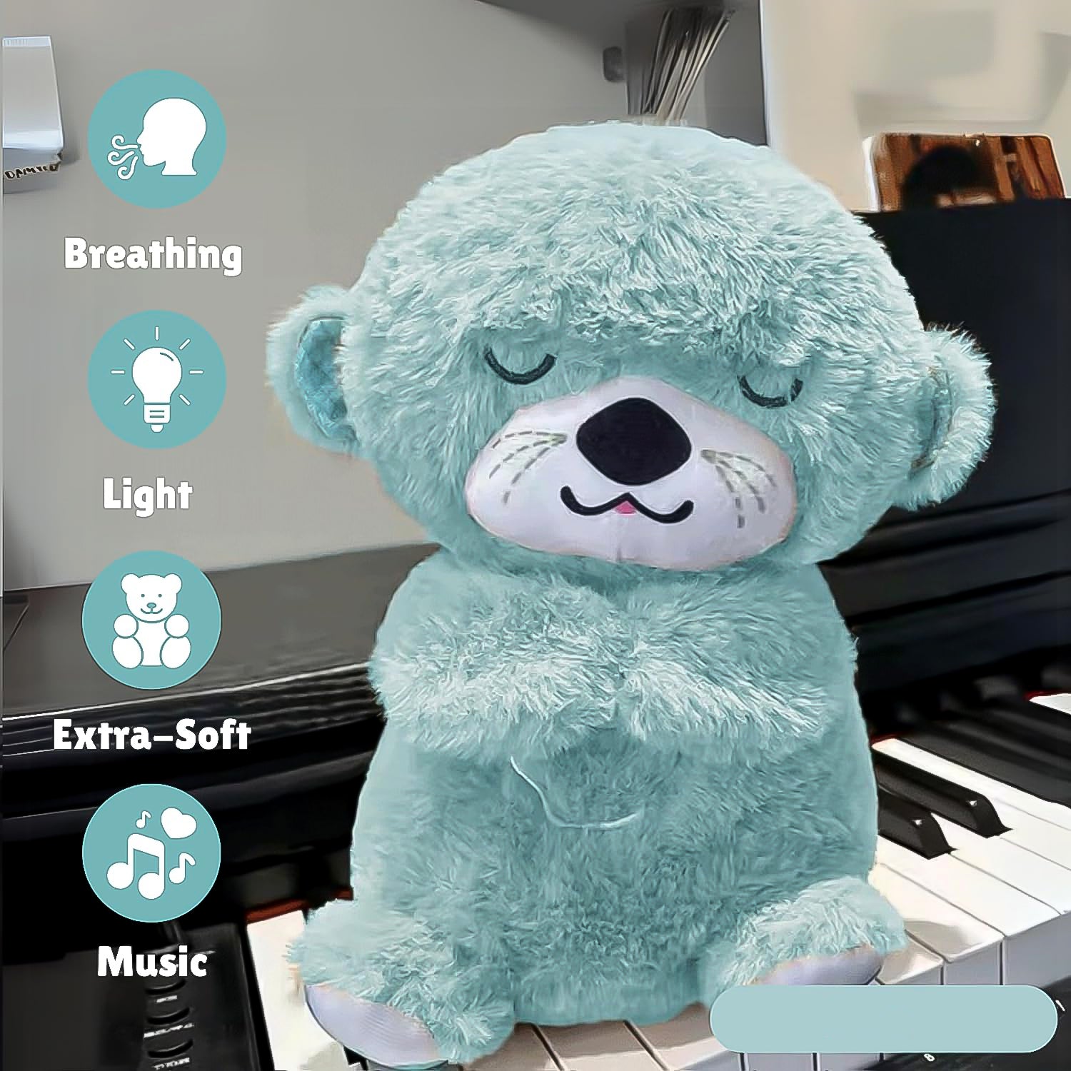 Wukusy soft plush teddy bear toy with LED light, featuring musical elements, suitable for children, in a cozy, cuddly design.
