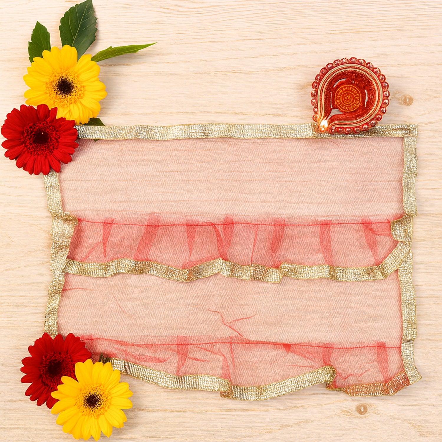 Wukusy Premium Tulsi Vastra Pooja Cloth 2-piece set for home improvement, featuring traditional fabric with intricate designs.