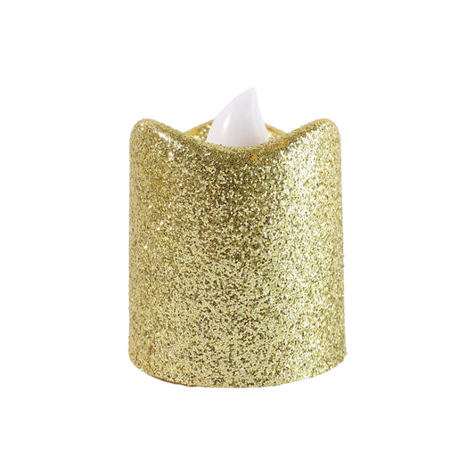Set of 9 Wukusy Christmas glitter LED tealight candles, festive home decor with shimmering glitter finish and warm LED glow.