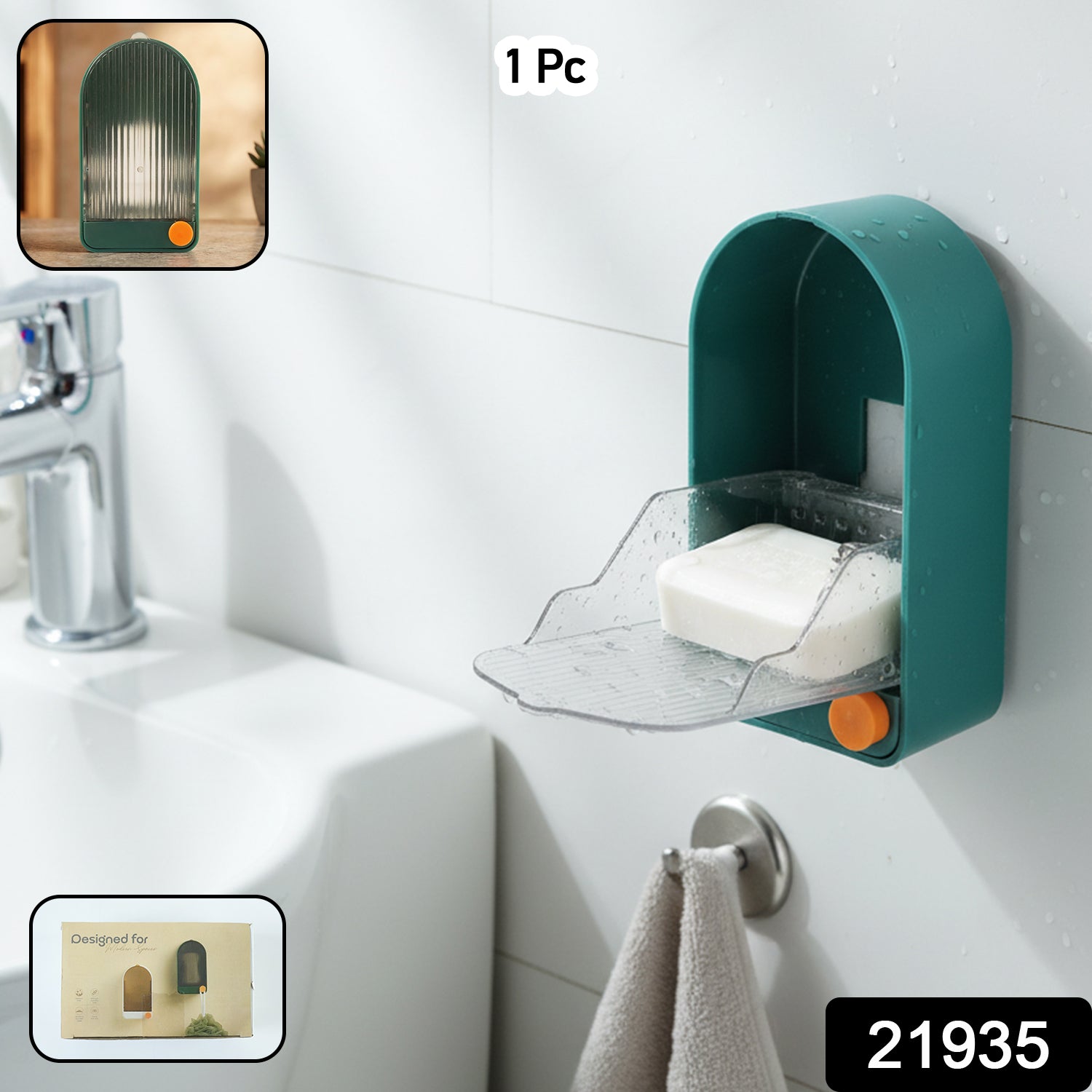 Wall mounted soap holder with drain tray from Wukusy, showing a sleek ceramic soap dish with drainage slots mounted on a wall.