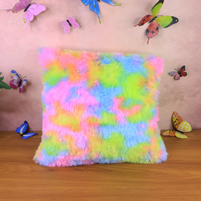 Soft plush multicolor rainbow cushion pillow by Wukusy, featuring a vibrant rainbow design perfect for cozy home decor.