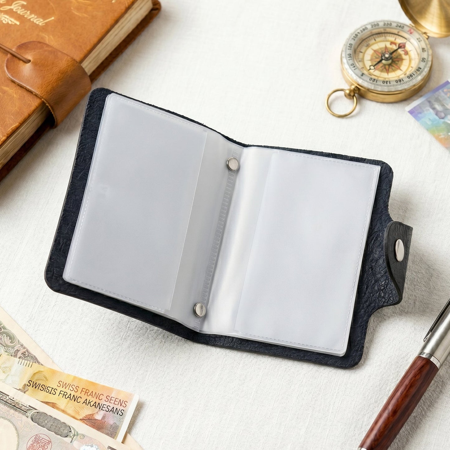 Wukusy slim card holder wallet made of durable black PU leather, designed to organize credit cards and IDs compactly.